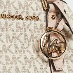Pre Owned Michael Kors Pink/Grey Signature Coated Canvas Extra Small Bedford Legacy Crossbody Bag