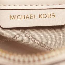 Pre Owned Michael Kors Pink/Grey Signature Coated Canvas Extra Small Bedford Legacy Crossbody Bag