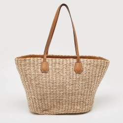 مملوكة مسبقًا Michael Kors Beige/Brown Woven Raffia and Leather Malibu Tote