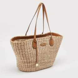 مملوكة مسبقًا Michael Kors Beige/Brown Woven Raffia and Leather Malibu Tote