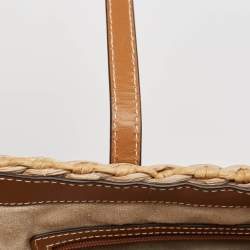 مملوكة مسبقًا Michael Kors Beige/Brown Woven Raffia and Leather Malibu Tote