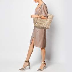 مملوكة مسبقًا Michael Kors Beige/Brown Woven Raffia and Leather Malibu Tote