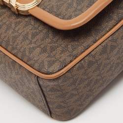 Pre Owned Michael Kors Brown Signature Coated Canvas Medium Parker Crossbody Bag