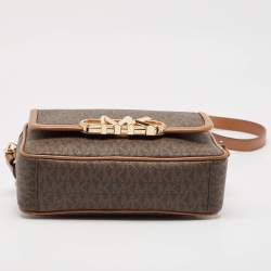 Pre Owned Michael Kors Brown Signature Coated Canvas Medium Parker Crossbody Bag