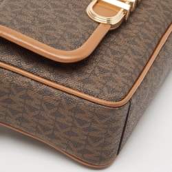 Pre Owned Michael Kors Brown Signature Coated Canvas Medium Parker Crossbody Bag