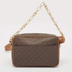 Pre Owned Michael Kors Brown Signature Coated Canvas Medium Parker Crossbody Bag