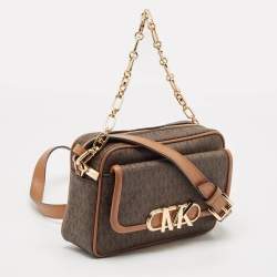 Pre Owned Michael Kors Brown Signature Coated Canvas Medium Parker Crossbody Bag