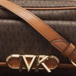 Pre Owned Michael Kors Brown Signature Coated Canvas Medium Parker Crossbody Bag