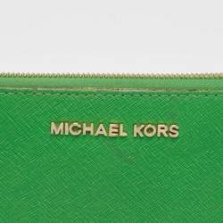 Michael Kors Green Leather Jet Set Zip Around Wallet