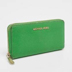 Michael Kors Green Leather Jet Set Zip Around Wallet