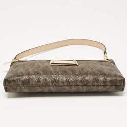 Pre Owned Michael Kors Dark Brown Signature Coated Canvas and Leather Wristlet Clutch