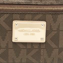Pre Owned Michael Kors Dark Brown Signature Coated Canvas and Leather Wristlet Clutch