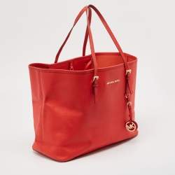 Michael Kors Red Leather Large Jet Set Travel Tote