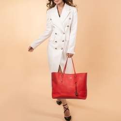 Michael Kors Red Leather Large Jet Set Travel Tote