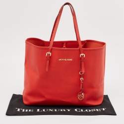 Michael Kors Red Leather Large Jet Set Travel Tote