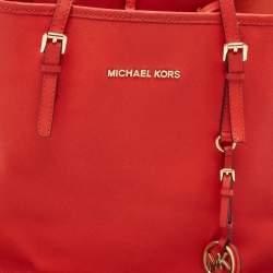 Michael Kors Red Leather Large Jet Set Travel Tote