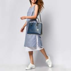 Michael Kors Black/Blue Leather and Coated Canvas Animal Print Mercer Tote