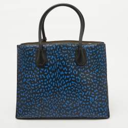 Michael Kors Black/Blue Leather and Coated Canvas Animal Print Mercer Tote