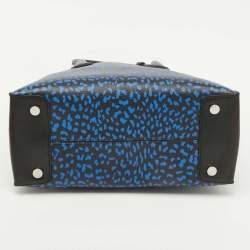 Michael Kors Black/Blue Leather and Coated Canvas Animal Print Mercer Tote
