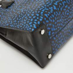 Michael Kors Black/Blue Leather and Coated Canvas Animal Print Mercer Tote