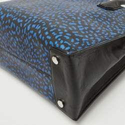 Michael Kors Black/Blue Leather and Coated Canvas Animal Print Mercer Tote