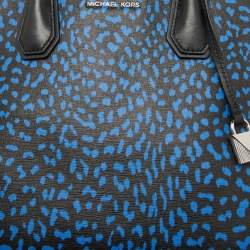 Michael Kors Black/Blue Leather and Coated Canvas Animal Print Mercer Tote