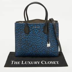 Michael Kors Black/Blue Leather and Coated Canvas Animal Print Mercer Tote