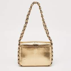 Michael Kors Gold Python Embossed Leather Piper Shoulder Bag