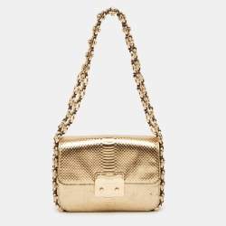 Michael Kors Gold Python Embossed Leather Piper Shoulder Bag