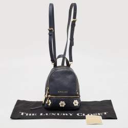 Michael Kors Navy Blue Leather Floral Rhea Backpack