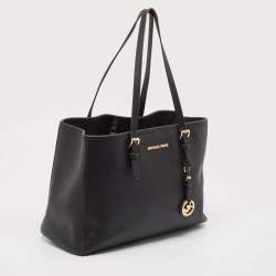 Pre Owned Michael Kors Black Leather Large Jet Set Travel Tote