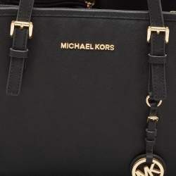 Pre Owned Michael Kors Black Leather Large Jet Set Travel Tote