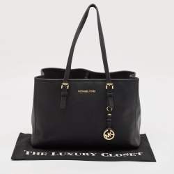 Pre Owned Michael Kors Black Leather Large Jet Set Travel Tote