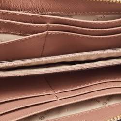 Michael Kors Dusty Pink Leather Jet Set Three Quarter Zip Around Wallet