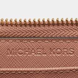 Michael Kors Dusty Pink Leather Jet Set Three Quarter Zip Around Wallet