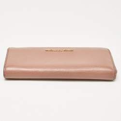 Michael Kors Dusty Pink Leather Jet Set Three Quarter Zip Around Wallet