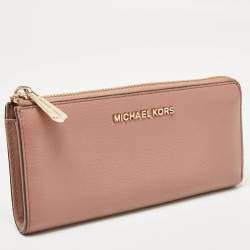 Michael Kors Dusty Pink Leather Jet Set Three Quarter Zip Around Wallet