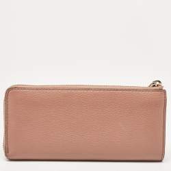 Michael Kors Dusty Pink Leather Jet Set Three Quarter Zip Around Wallet