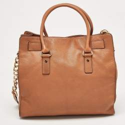 Pre Owned Michael Kors Brown Leather Large Hamilton North South Tote