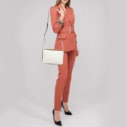 Pre Owned Michael Kors White/Brown Signature Coated Canvas and Leather Large Jet Set Crossbody Bag