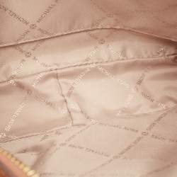 Pre Owned Michael Kors White/Brown Signature Coated Canvas and Leather Large Jet Set Crossbody Bag