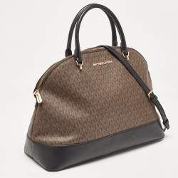 Michael Kors Black/Brown Signature Coated Canvas and Leather Extra Large Emmy Satchel