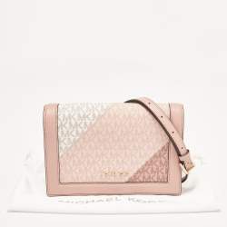 Pre Owned Michael Kors Old Rose Signature Coated Canvas and Leather Jet Set Full Flap Shoulder Bag