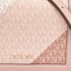 Pre Owned Michael Kors Old Rose Signature Coated Canvas and Leather Jet Set Full Flap Shoulder Bag