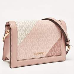 Pre Owned Michael Kors Old Rose Signature Coated Canvas and Leather Jet Set Full Flap Shoulder Bag