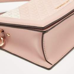 Pre Owned Michael Kors Old Rose Signature Coated Canvas and Leather Jet Set Full Flap Shoulder Bag