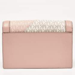 Pre Owned Michael Kors Old Rose Signature Coated Canvas and Leather Jet Set Full Flap Shoulder Bag