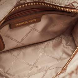 Pre Owned Michael Kors Beige/Brown Logo Jacquard Fabric Gigi Empire Tote