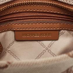 Pre Owned Michael Kors Beige/Brown Logo Jacquard Fabric Gigi Empire Tote