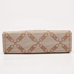 Pre Owned Michael Kors Beige/Brown Logo Jacquard Fabric Gigi Empire Tote